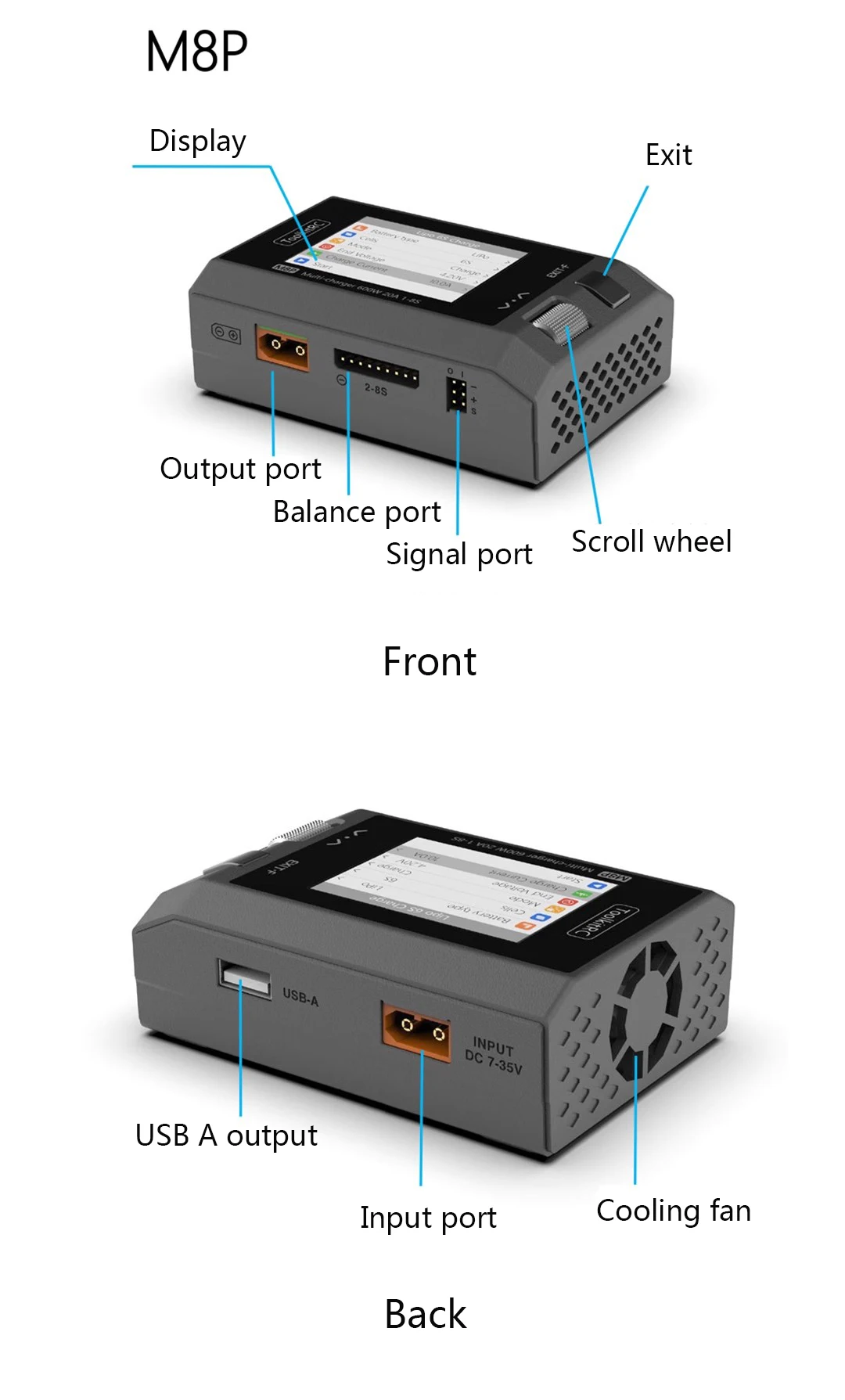 Зарядное устройство ToolkitRC M8P 600W 25А для FPV 1-8S ADP200 ADP100 M6D M7 Q4AC Q6AC (Black) (18760)