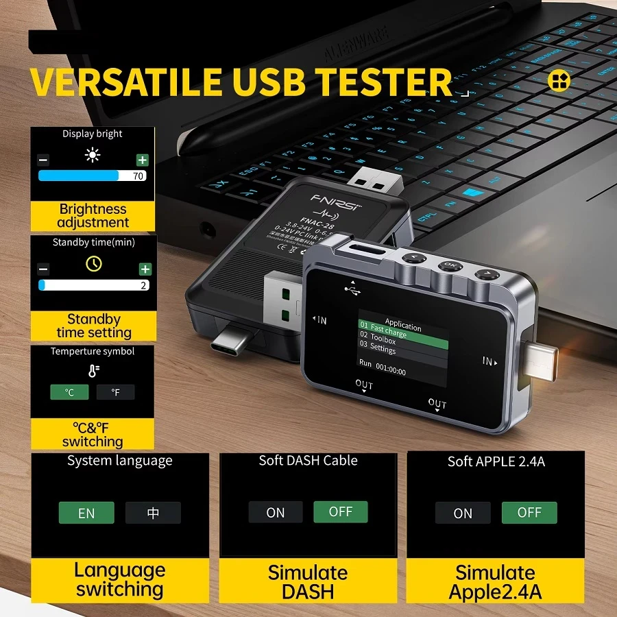 USB тестер анализатор зарядных устройств Fnirsi FNAC-28 внешних аккумуляторов и USB-кабелей (19470)