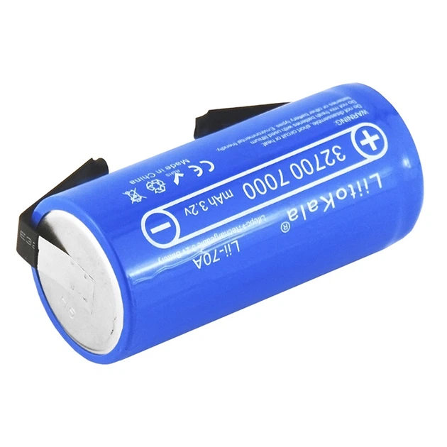 Аккумулятор 32700 LiitoKala 70A-N 7000 mAh LiFePO4 под пайку с никелевой лентой U-tags 30А, 3.6V (19316)