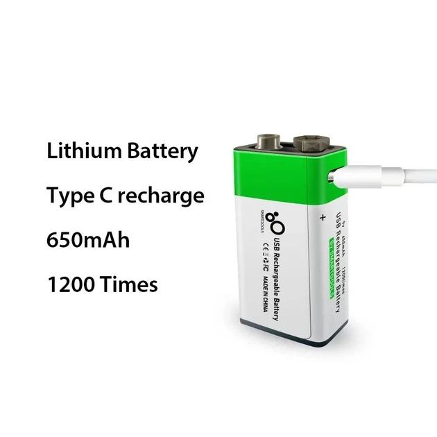 Аккумулятор Крона Smartoools 650 mAh 9V / 6LR61 литиевый со встроенной зарядкой Type-C (19327)