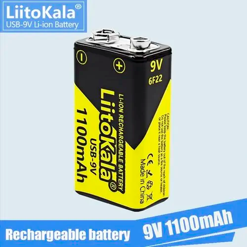 Аккумулятор Крона / 6LR61 LiitoKala USB-9V 1100 mAh литий-ионный со встроенной зарядкой Type-C (19321)