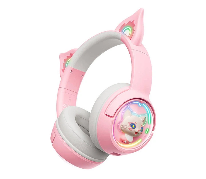 Беспроводные игровые наушники с ушками Onikuma B5 Bluetooth гарнитура с микрофоном и RGB (Pink)