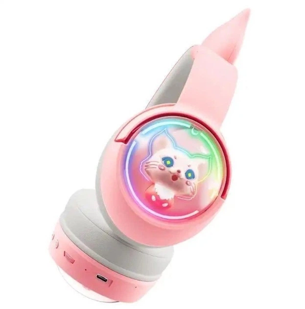 Беспроводные игровые наушники с ушками Onikuma B5 Bluetooth гарнитура с микрофоном и RGB (Pink) (19116)