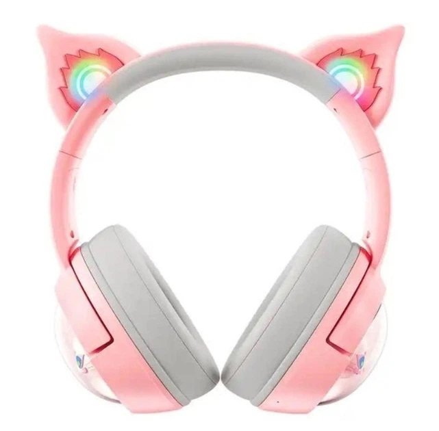 Беспроводные игровые наушники с ушками Onikuma B5 Bluetooth гарнитура с микрофоном и RGB (Pink) (19116)