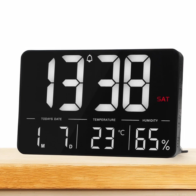 Часы электронные настенные и настольные LOSSO GRAND WC-600 Будильник с пультом (Black) (18968)