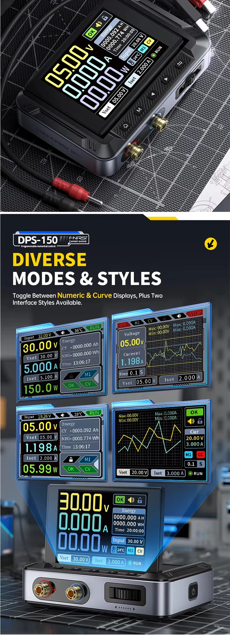 Лабораторный блок питания Fnirsi DPS-150 регулируемый импульсный БП Type-C/DC (19163)