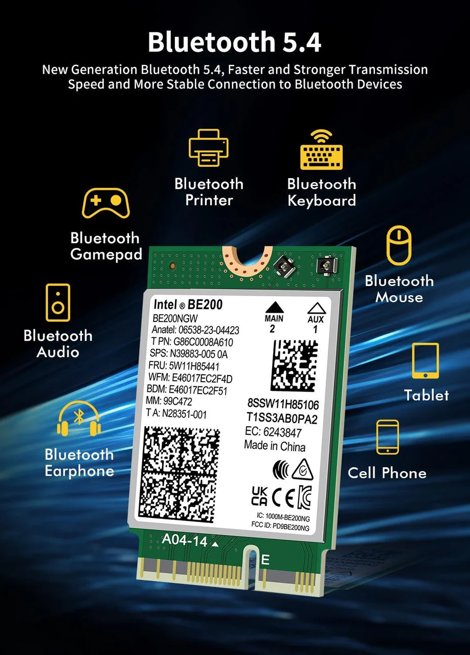 Сетевая карта Intel Wi-Fi 7 BE200 NGW модуль трехдиапазонный адаптер Bluetooth для ПД / Ноутбука (19124)