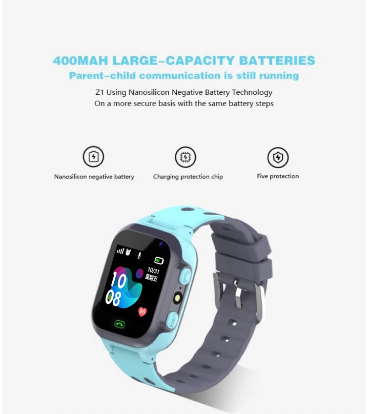 Смарт-часы детские Z1 GPS 4G с камерой WI-FI GPS SIM-карта Original силиконовый ремешок (Blue) (17638)