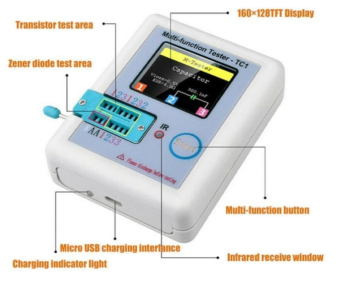Цифровой тестер радиокомпонентов Fnirsi LCR-TC1 измеритель параметров транзисторов (19174)