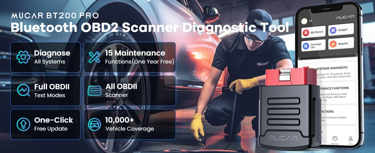 Универсальный автосканер Мультимарочный OBD2 Mucar BT200 Pro Профессиональный диагностический сканер автомобильный ОБД2, EOBD, ELM327 (19802)