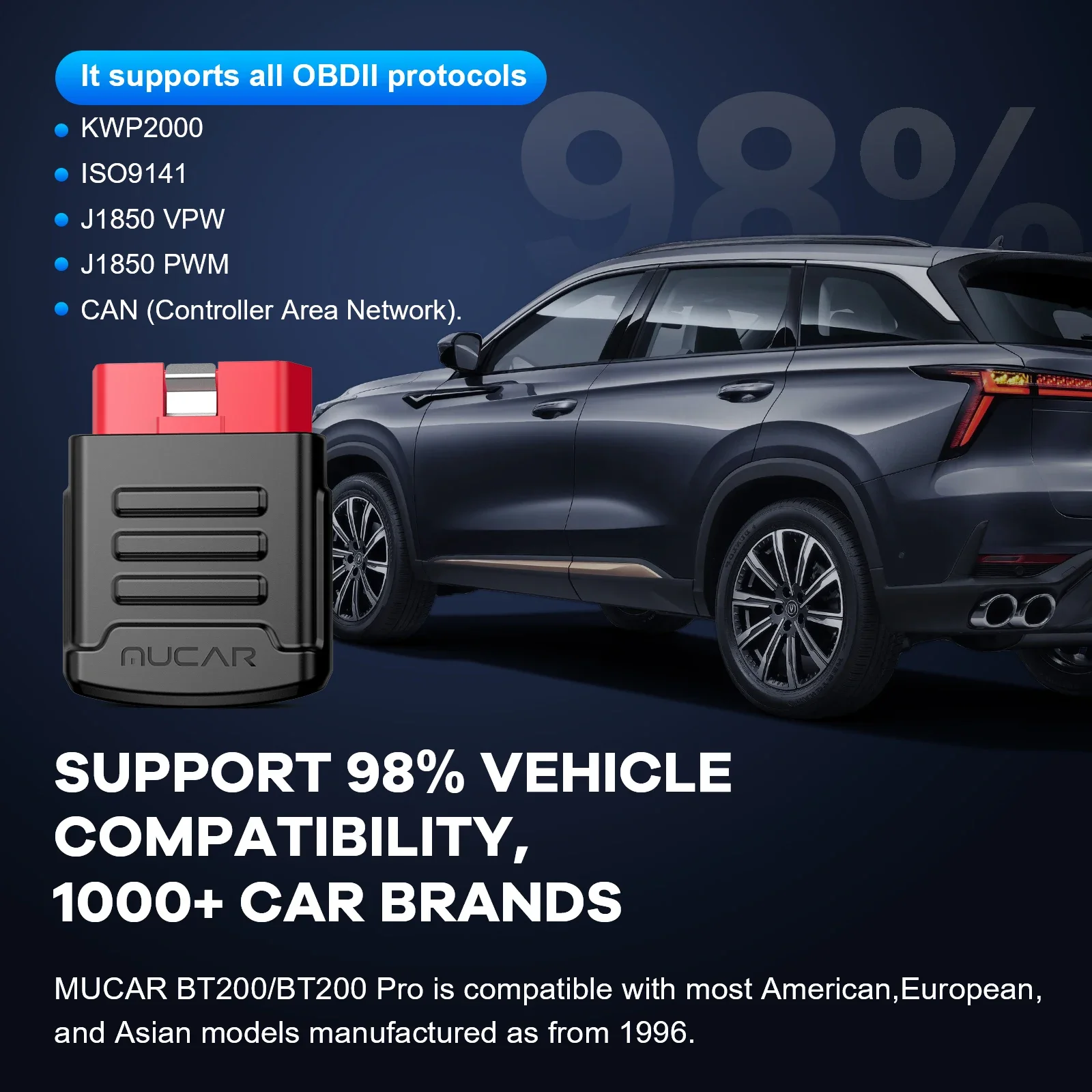 Универсальный автосканер Мультимарочный OBD2 Mucar BT200 Pro Профессиональный диагностический сканер автомобильный ОБД2, EOBD, ELM327 (19802)