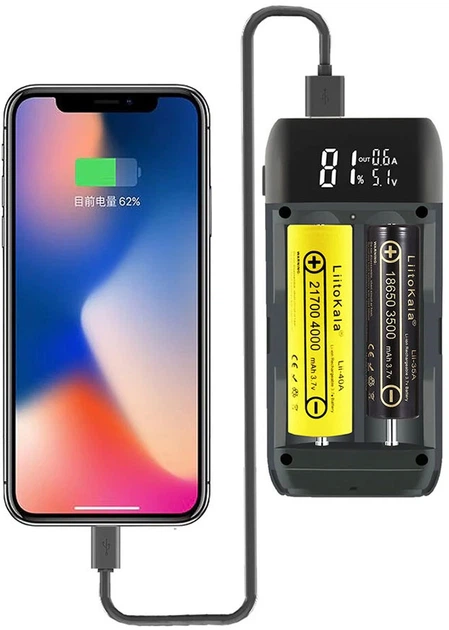 Зарядное устройство LiitoKala Lii-MP2 с функцией Power Bank для аккумуляторов АА, ААА, 18650, 21700 Li-Ion, IMR, INR, ICR (Black)  (19423)