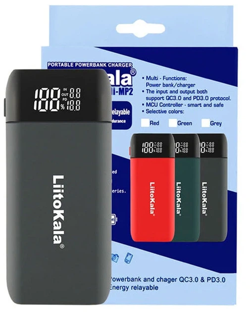 Зарядное устройство LiitoKala Lii-MP2 с функцией Power Bank для аккумуляторов АА, ААА, 18650, 21700 Li-Ion, IMR, INR, ICR (Black)  (19423)