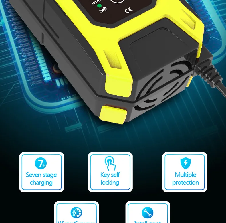 Зарядное устройство автомобильное Foxsur FBC1207D 12V/7А Автоматическое импульсное с функцией восстановления (Yellow) (19427)