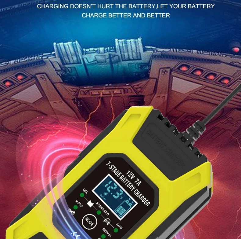Зарядное устройство автомобильное Foxsur FBC1207D 12V/7А Автоматическое импульсное с функцией восстановления (Yellow) (19427)