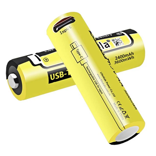 Аккумулятор AA LiitoKala USB-T36 2400 mAh пальчиковый Li-Ion с зарядкой от Type-C 1.5V Плоский плюс (19322)