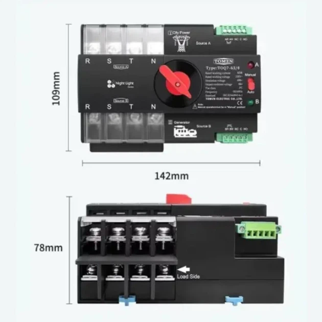 Автоматический ввод резерва АВР Wi-Fi eWeLink TOMZN TOQ7e 4P 220V 125A переключатель питания трехфазный 4х полюсний (19648)