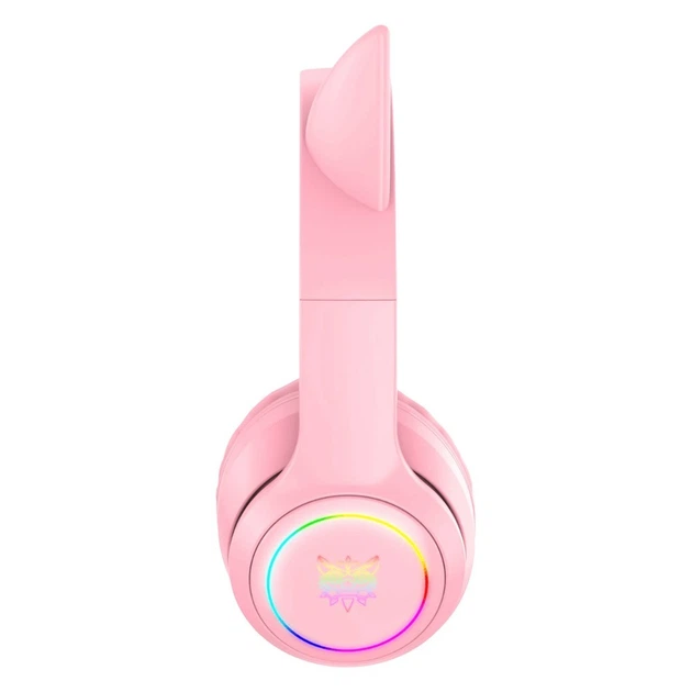Беспроводные игровые наушники с кошачьими ушками Onikuma B90 RGB гарнитура с микрофоном (Pink) (19117)