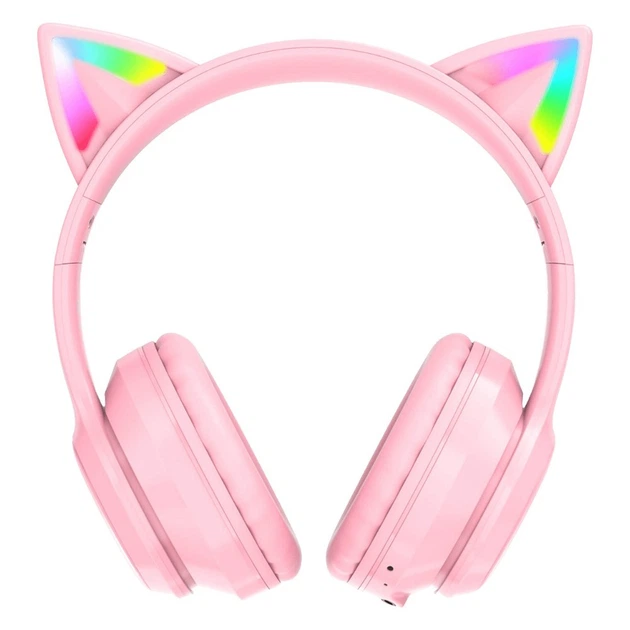 Беспроводные игровые наушники с кошачьими ушками Onikuma B90 RGB гарнитура с микрофоном (Pink) (19117)