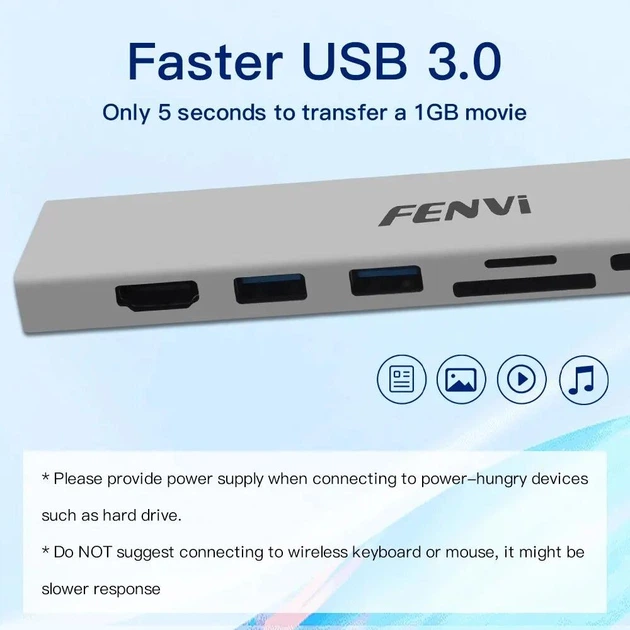 Док-станция Fenvi F-C801H концентратор USB-C Hub 8в1 HDMI USB 3.0 RJ45 CardReader PD (19130)