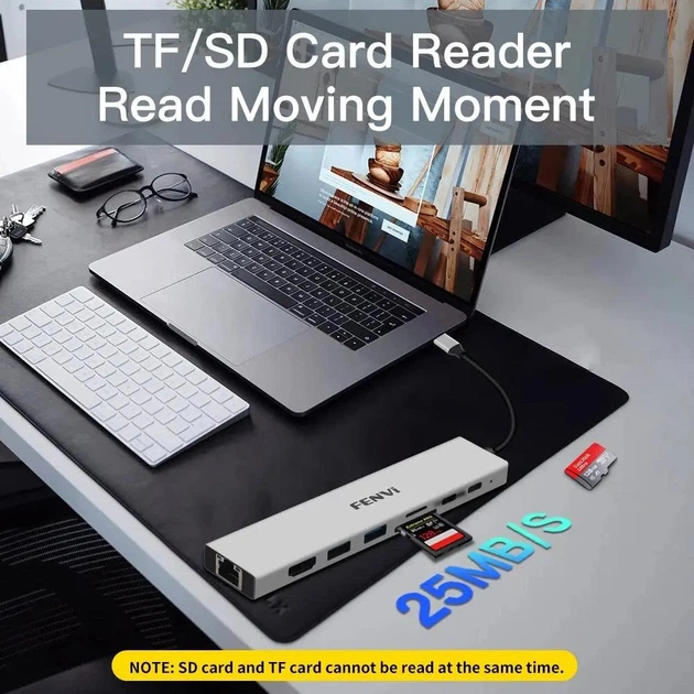 Док-станция Fenvi F-C801H концентратор USB-C Hub 8в1 HDMI USB 3.0 RJ45 CardReader PD (19130)