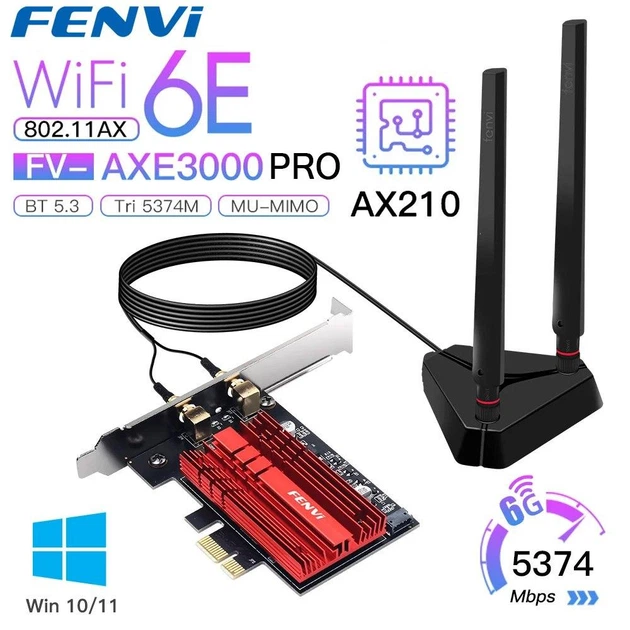 Геймерская трехдиапазонная Сетевая карта WiFi+Bluetooth 5.3 PCI-E Fenvi FV-AXE3000PRO 2.4G/5G/6Ghz 5374 Mbps + 2 Выносные антенны (18843)
