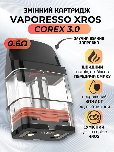 Картридж Vaporesso XROS Corex 3.0 3ml Original Coil (Mesh - 0.6 Ом) (18312)