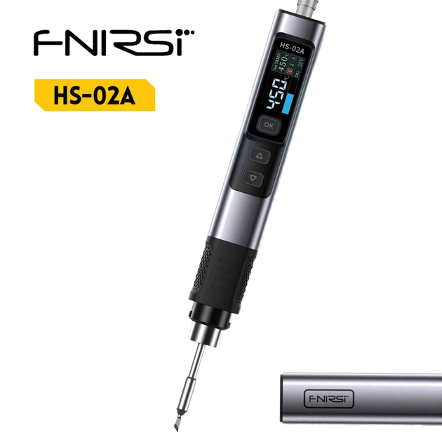 Паяльник портативный Fnirsi HS02A Set1 профессиональный с регулировкой температуры 100Вт 5-20В 100-450°C (19686)
