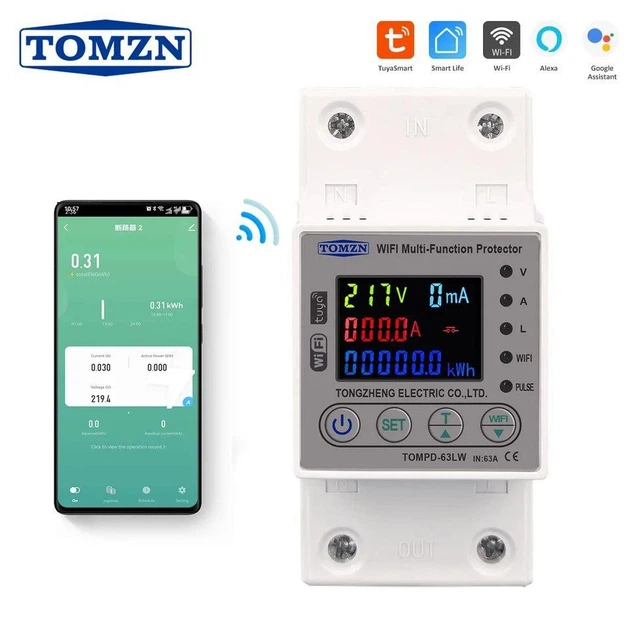 Умный автоматический выключатель Tuya Wi-Fi TOMZN TOMPD-63LW 220V 63A Цифровое реле со счетчиком