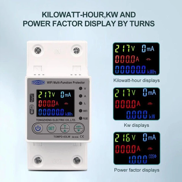 Умный автоматический выключатель Tuya Wi-Fi TOMZN TOMPD-63LW 220V 63A Цифровое реле со счетчиком (19646)