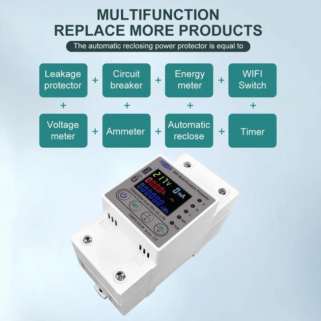 Умный автоматический выключатель Tuya Wi-Fi TOMZN TOMPD-63LW 220V 63A Цифровое реле со счетчиком (19646)