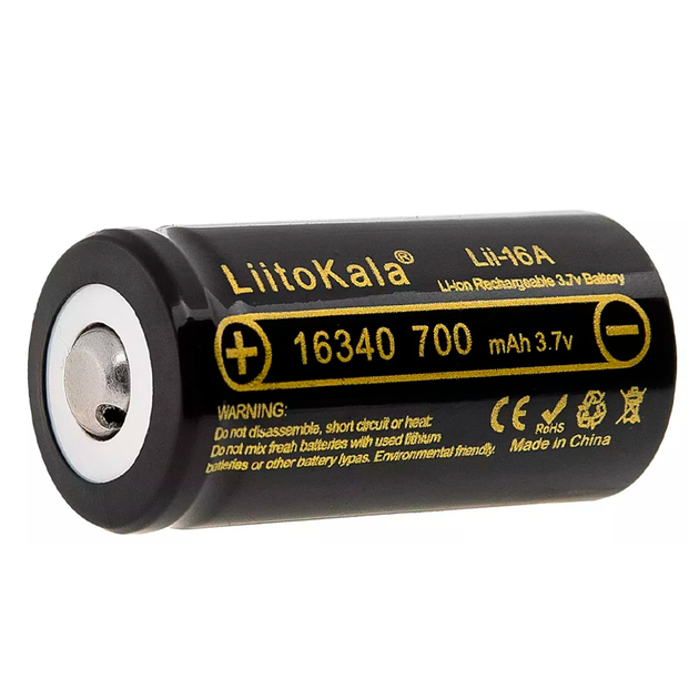 Аккумулятор 16340 LiitoKala Lii-16A 700 mAh литий-ионный Li-Ion батарейка CR123A 4,2V Плоский плюс (19317)