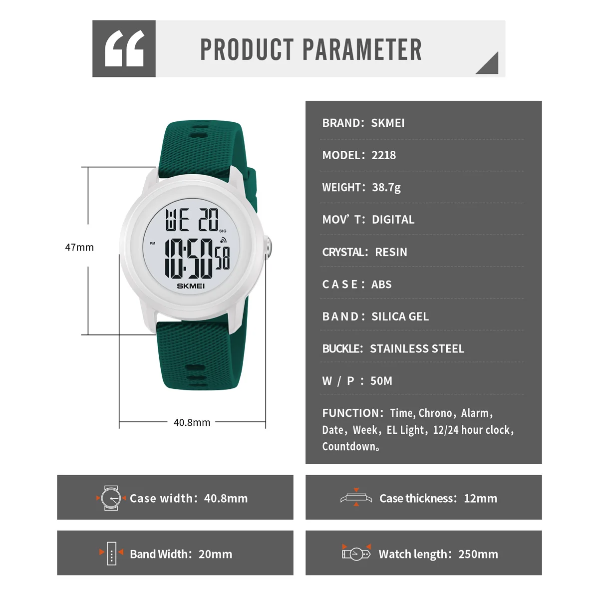 Мужские наручные часы Skmei 2218 Original спортивные электронные цифровые (Army Green, 2218AG) (19158)