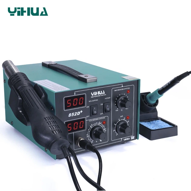 Профессиональная паяльная станция с термофеном Yihua 852D+ Точная Регулировка температуры / цифровая индикация / турбинная / 200 - 480°C / 700 Вт (19467)