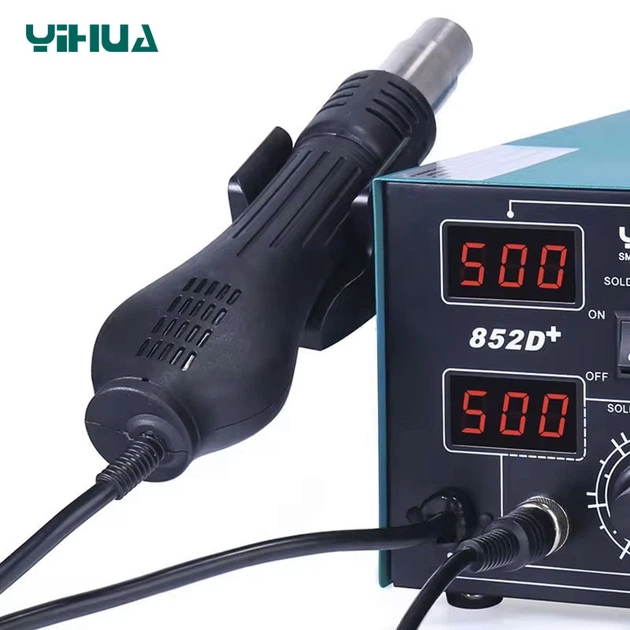 Профессиональная паяльная станция с термофеном Yihua 852D+ Точная Регулировка температуры / цифровая индикация / турбинная / 200 - 480°C / 700 Вт (19467)