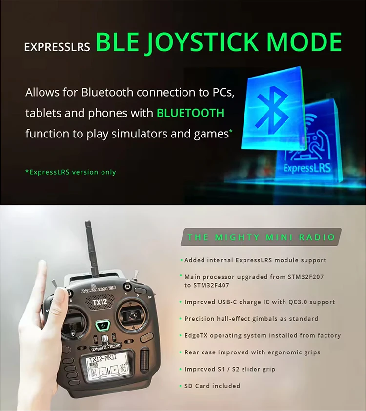 Пульт дистанционного управления RadioMaster TX12 MKII ELRS M2 16-канальный передатчик для БПЛА систем (Black) (18771)