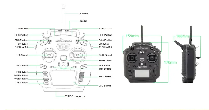 Пульт дистанционного управления RadioMaster TX12 MKII ELRS M2 16-канальный передатчик для БПЛА систем (Black) (18771)
