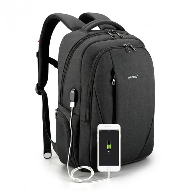 Рюкзак городской Tigernu T-B3399 22л с USB для ноутбука 15.6'' (Black Grey) (17051)