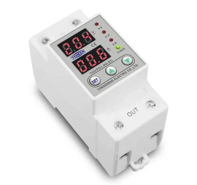 Цифровое реле контроля напряжения и тока однофазное TOMZN TOVPD1-60 60A Умный защитный автомат переменного тока (19605)
