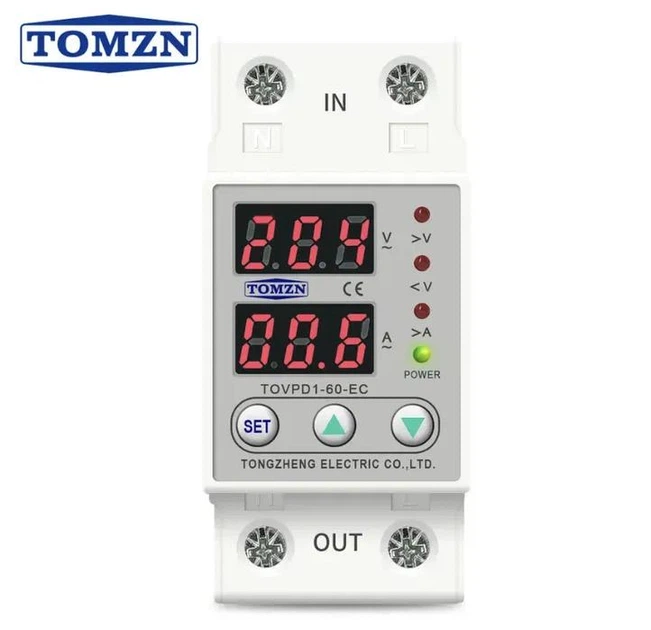 Цифровое реле контроля напряжения и тока однофазное TOMZN TOVPD1-60 60A Умный защитный автомат переменного тока (19605)