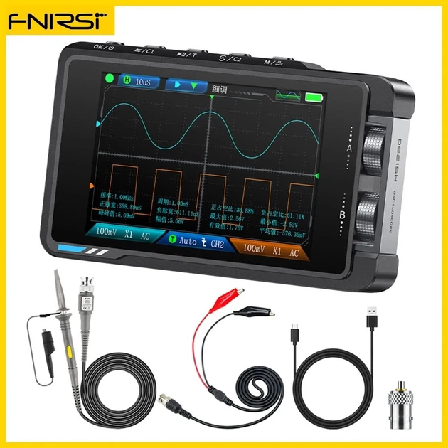 Цифровой осциллограф Fnirsi DS215H High Profile, 2 канала, 50 МГц, USB, с генератором сигналов (19671)