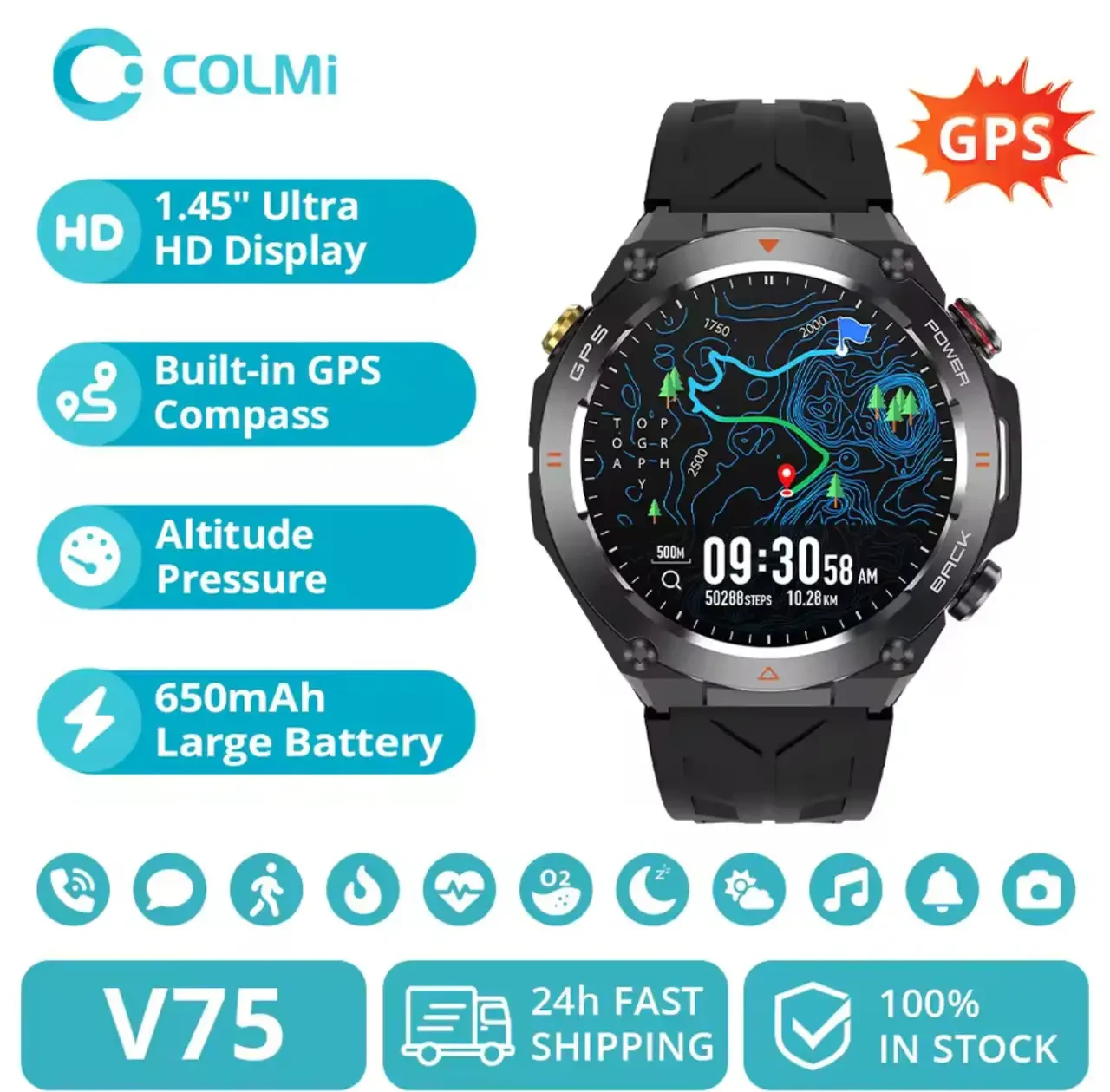 Умные смарт-часы Colmi V75 GPS Original фитнес браслет (Black) (19242)