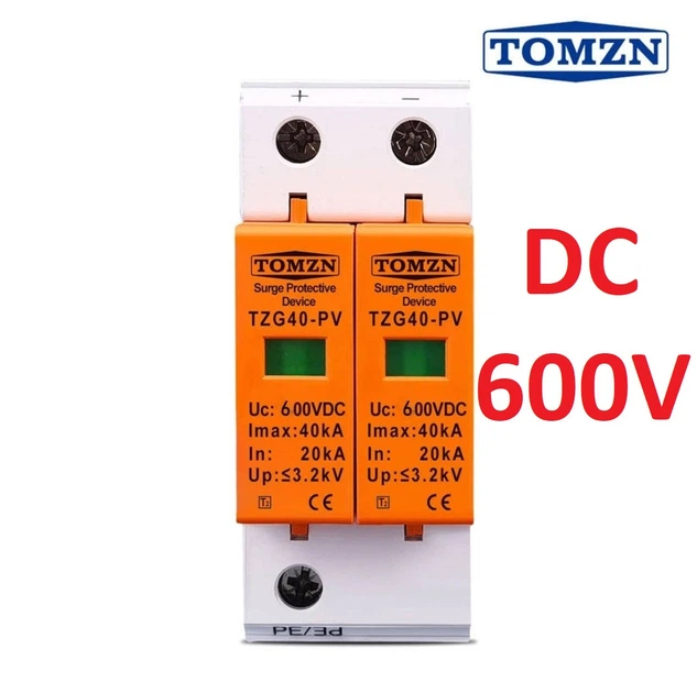 Устройство защиты от импульсных перенапряжений DC TOMZN TZG40-PV 2P 20–40kA 600V ограничитель перенапряжения 2х полюсний