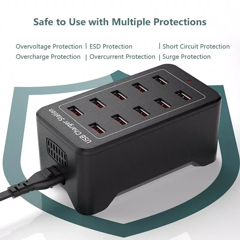 Зарядная станция многопортовая ILEPO на 10 USB портов 50 Вт / сетевое мультизарядное устройство (19011)