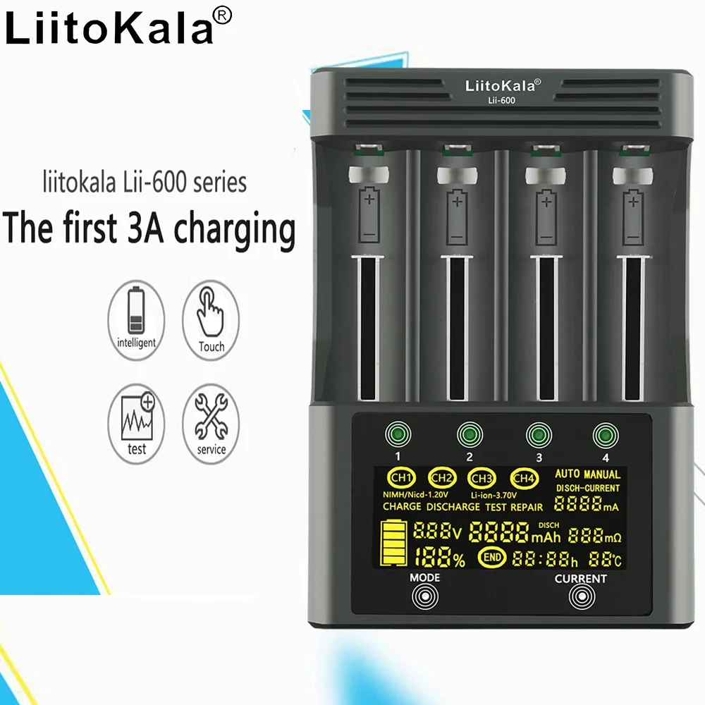 Зарядное устройство LiitoKala Lii-600 для аккумуляторов АА, ААА, 18650, 21700, 26650 Li-ion, Ni-MH, Ni-Cd (19415)