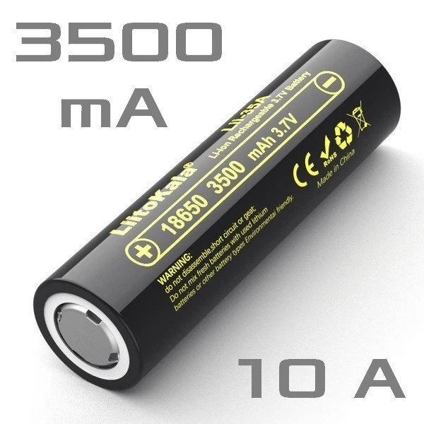Аккумулятор 18650 LiitoKala Lii-35A 3500 mAh литий-ионный Li-Ion для электронных устройств 10А, 3.7V Плоский плюс