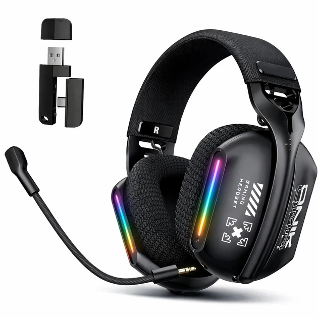Беспроводные игровые наушники Onikuma GT808 геймерская Bluetooth гарнитура с микрофоном и RGB (Black) (19118)