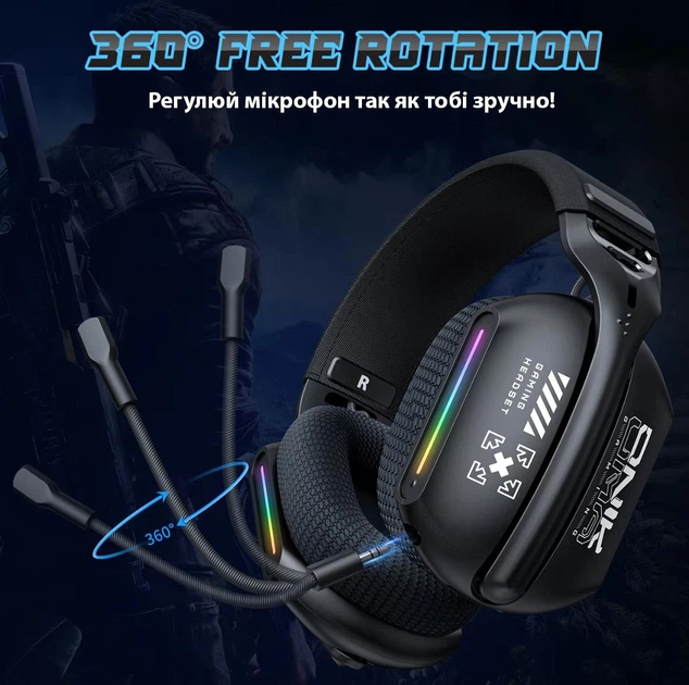 Беспроводные игровые наушники Onikuma GT808 геймерская Bluetooth гарнитура с микрофоном и RGB (Black) (19118)