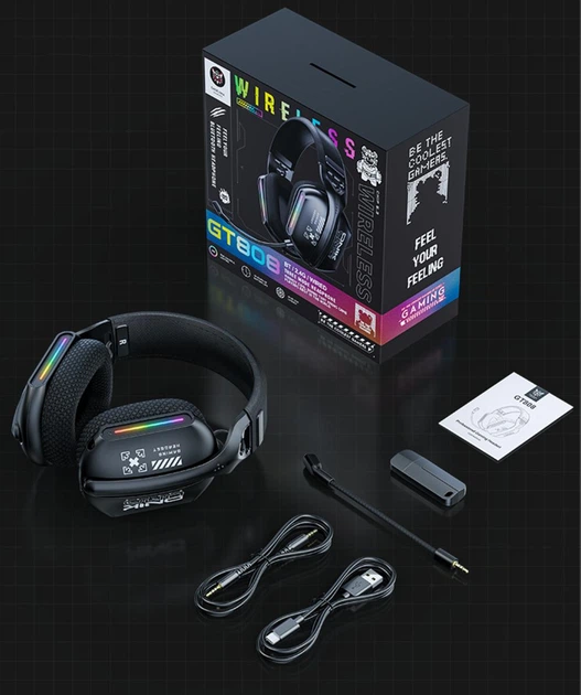 Беспроводные игровые наушники Onikuma GT808 геймерская Bluetooth гарнитура с микрофоном и RGB (Black) (19118)