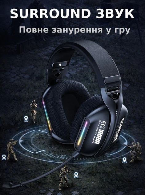 Беспроводные игровые наушники Onikuma GT808 геймерская Bluetooth гарнитура с микрофоном и RGB (Black) (19118)